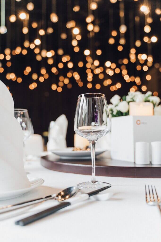 a wine glass on a table
