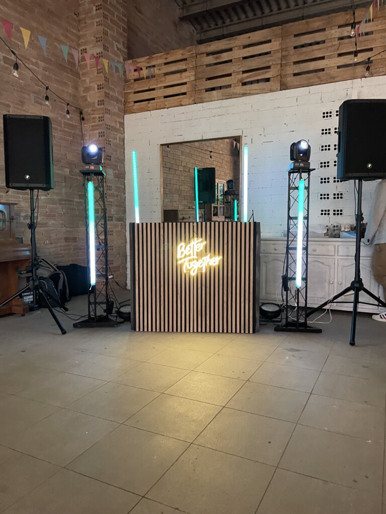 Wedding party lighting with LED bars and colorful effects in Costa Brava